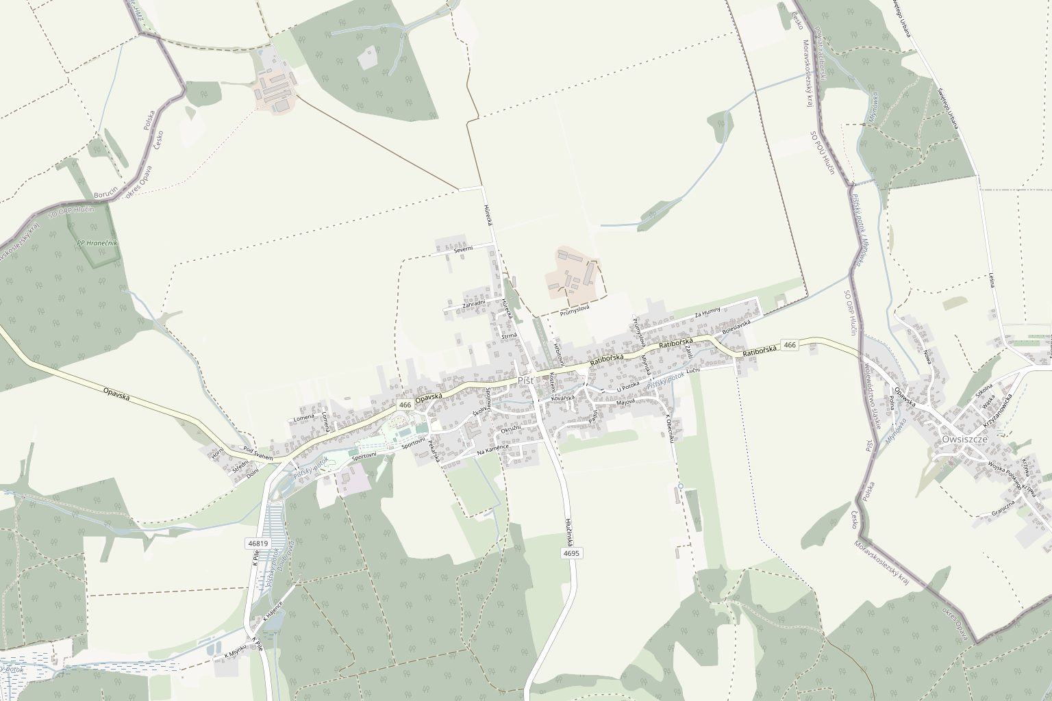 Mapa obce Píšť s vyznačenou polohou domu na ulici Ratibořská